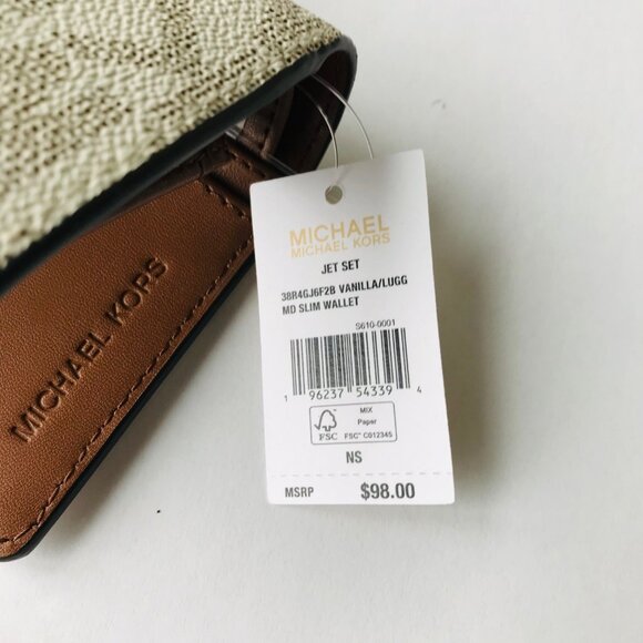 MICHAEL KORS JET SET MD Slim Wallet VANILLA / LUGG MK LOGO ID window NWT - Picture 7 of 7